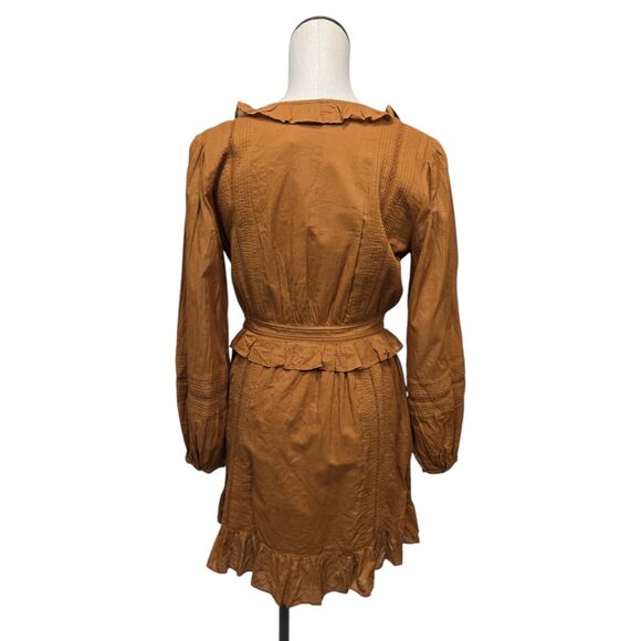 NWT Scotch & Soda Ruffled Frilled Cotton Shirt Dress Brown Size Small Prairie - Picture 2 of 10